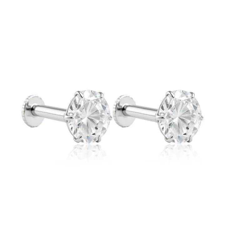 Pure Silver Solitaire Stud Tops (925 Sterling Silver) - The Aarna Jewels