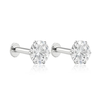 Pure Silver Solitaire Stud Tops (925 Sterling Silver) - The Aarna Jewels