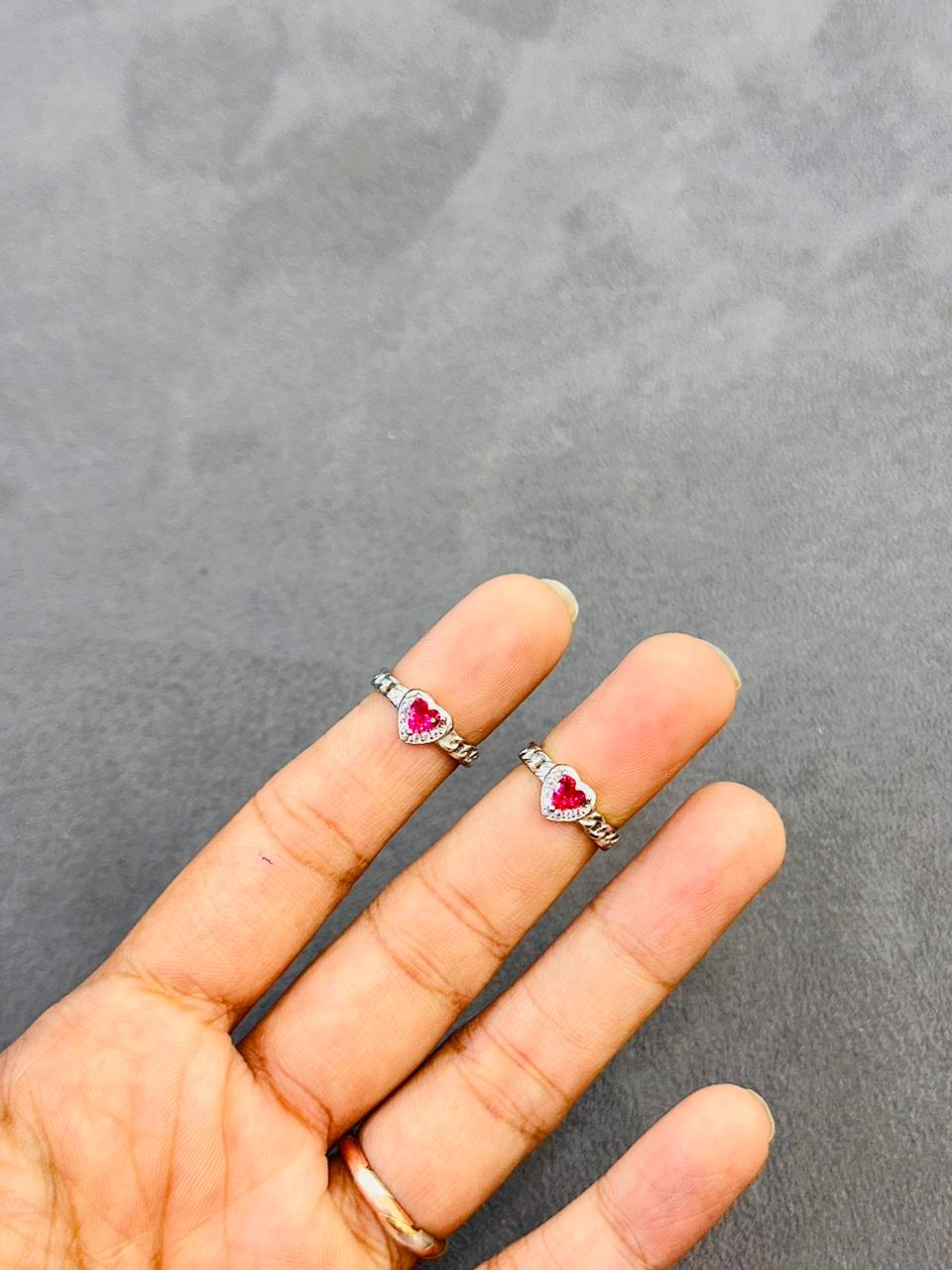 Red Heart Stone Adjustable Toe Rings - The Aarna Jewels