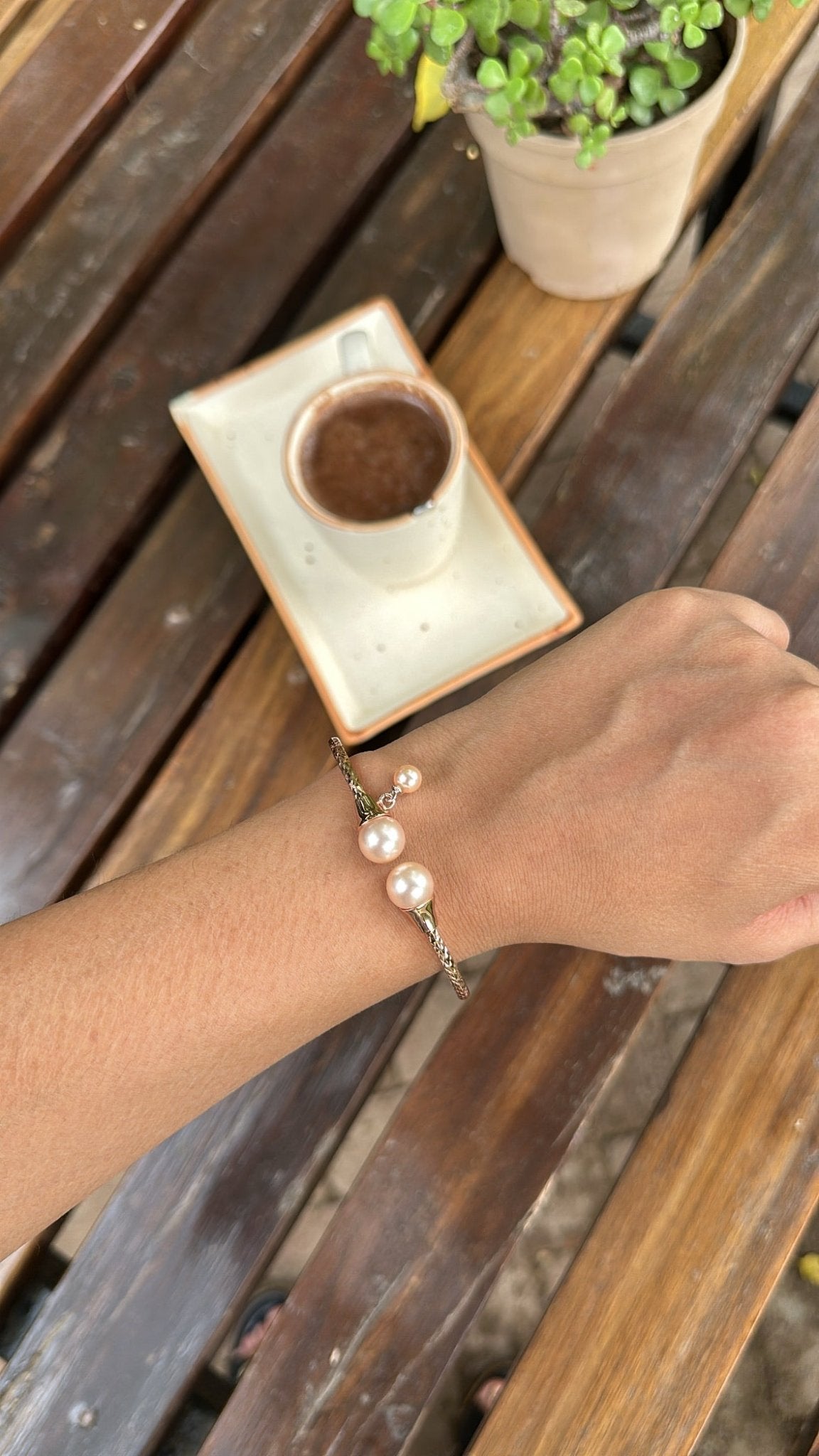 Rose Gold Pearl Cuff - The Aarna Jewels