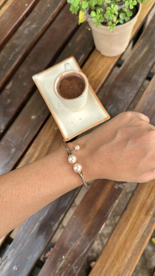 Rose Gold Pearl Cuff - The Aarna Jewels