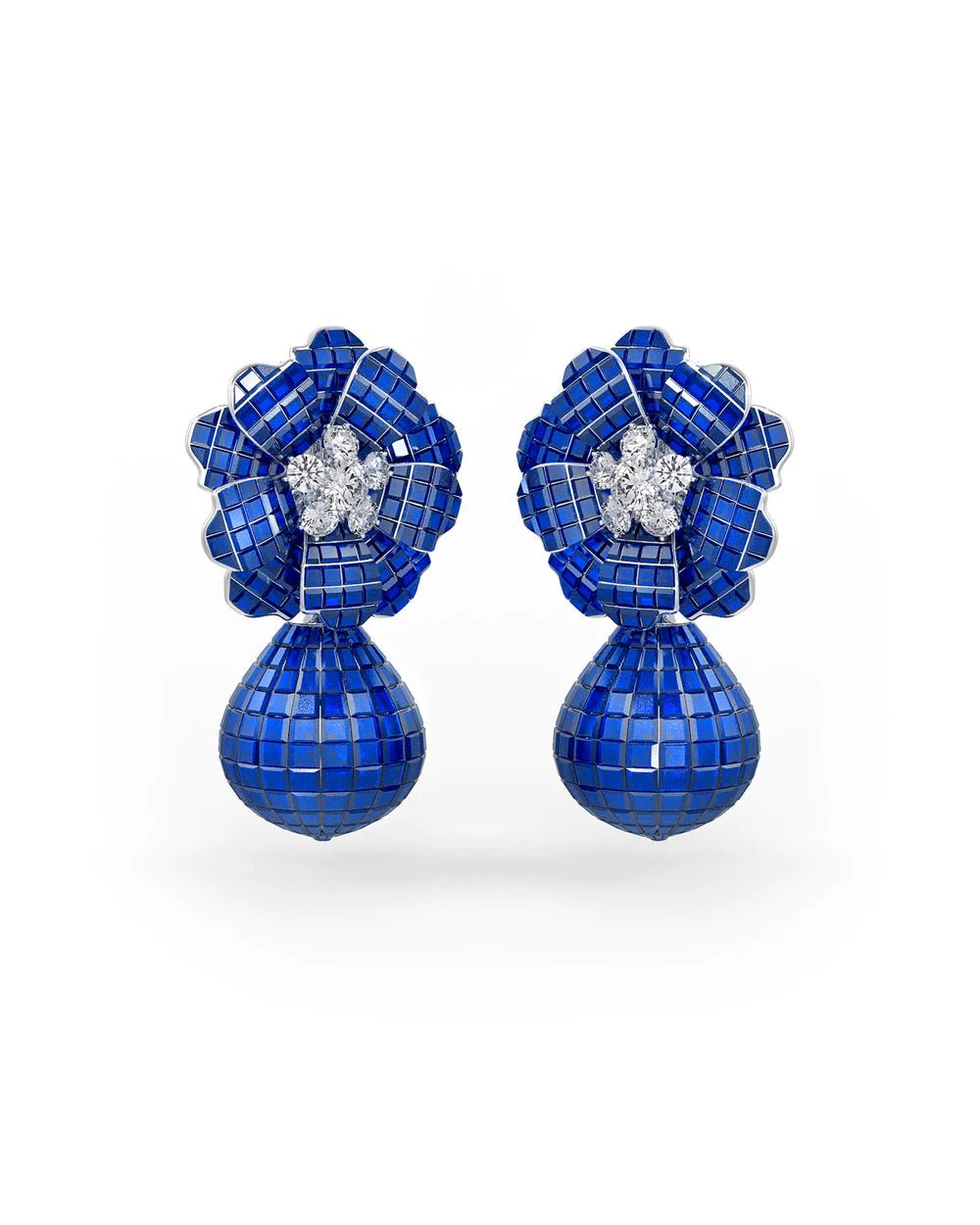 Royal Blue Mosaic Flower Drop Earrings - The Aarna Jewels
