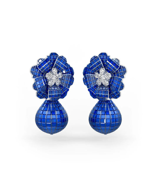 Royal Blue Mosaic Flower Drop Earrings - The Aarna Jewels