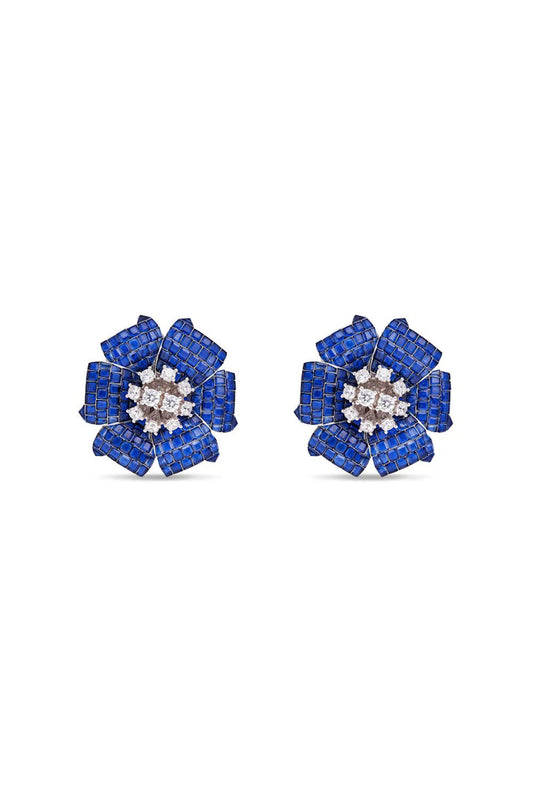 Sapphire Bloom Stud Earrings - The Aarna Jewels