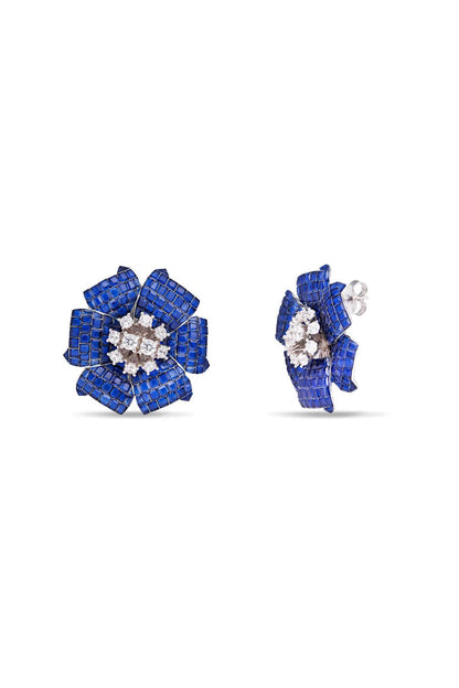 Sapphire Bloom Stud Earrings - The Aarna Jewels