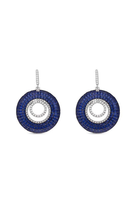 Sapphire Circle Drop Earrings - The Aarna Jewels