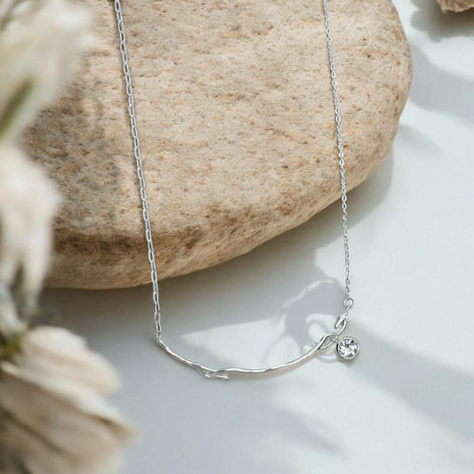 Silver Branch Necklace with Solitaire Charm - The Aarna Jewels