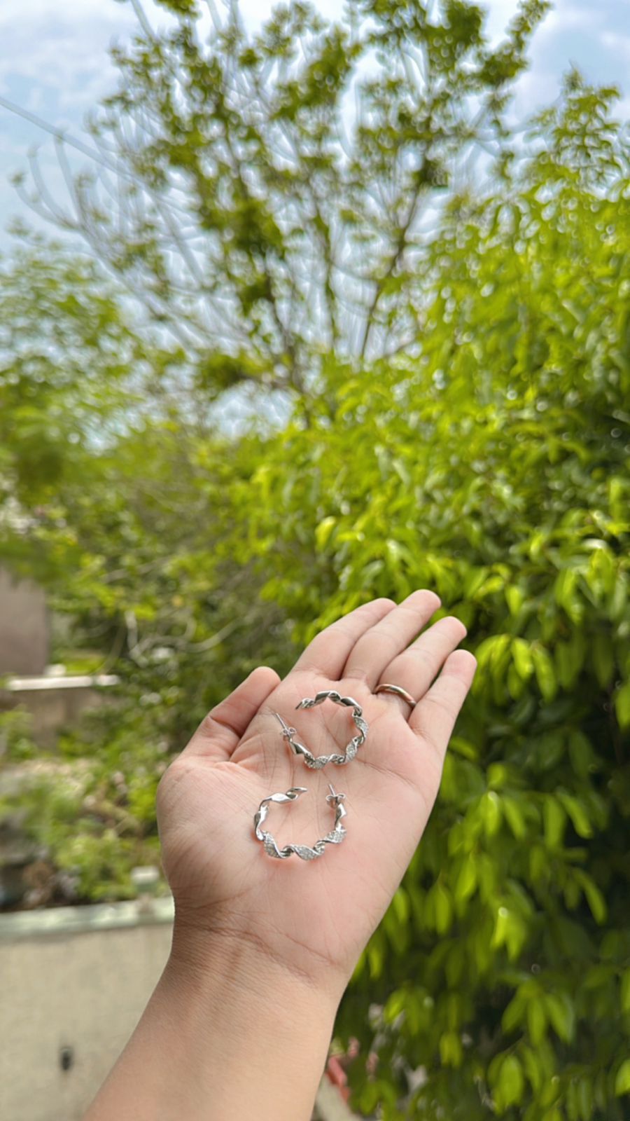 Silver Wavy Textured Hoop Earrings - The Aarna Jewels