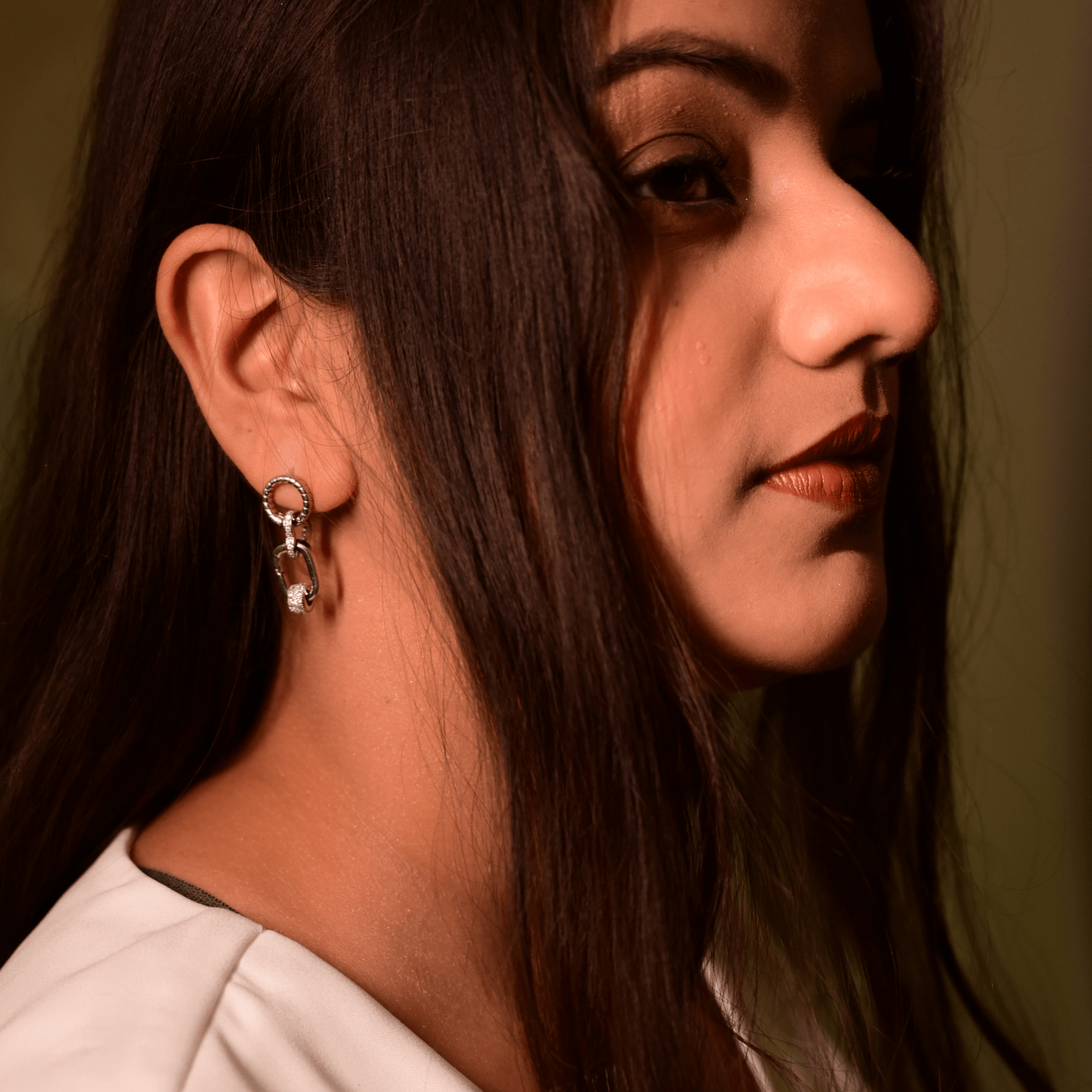 Sleek Silver Link Earrings - The Aarna Jewels