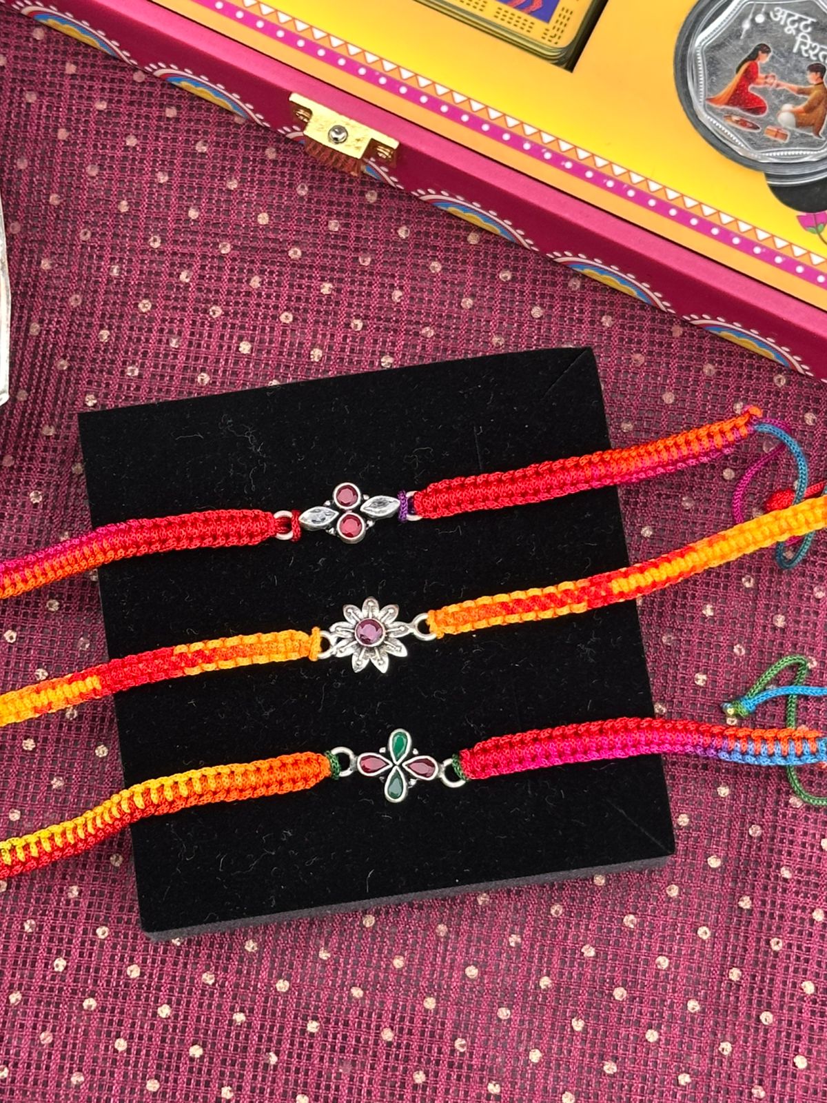 Trio of Blessings | Silver Rakhi Set - The Aarna Jewels