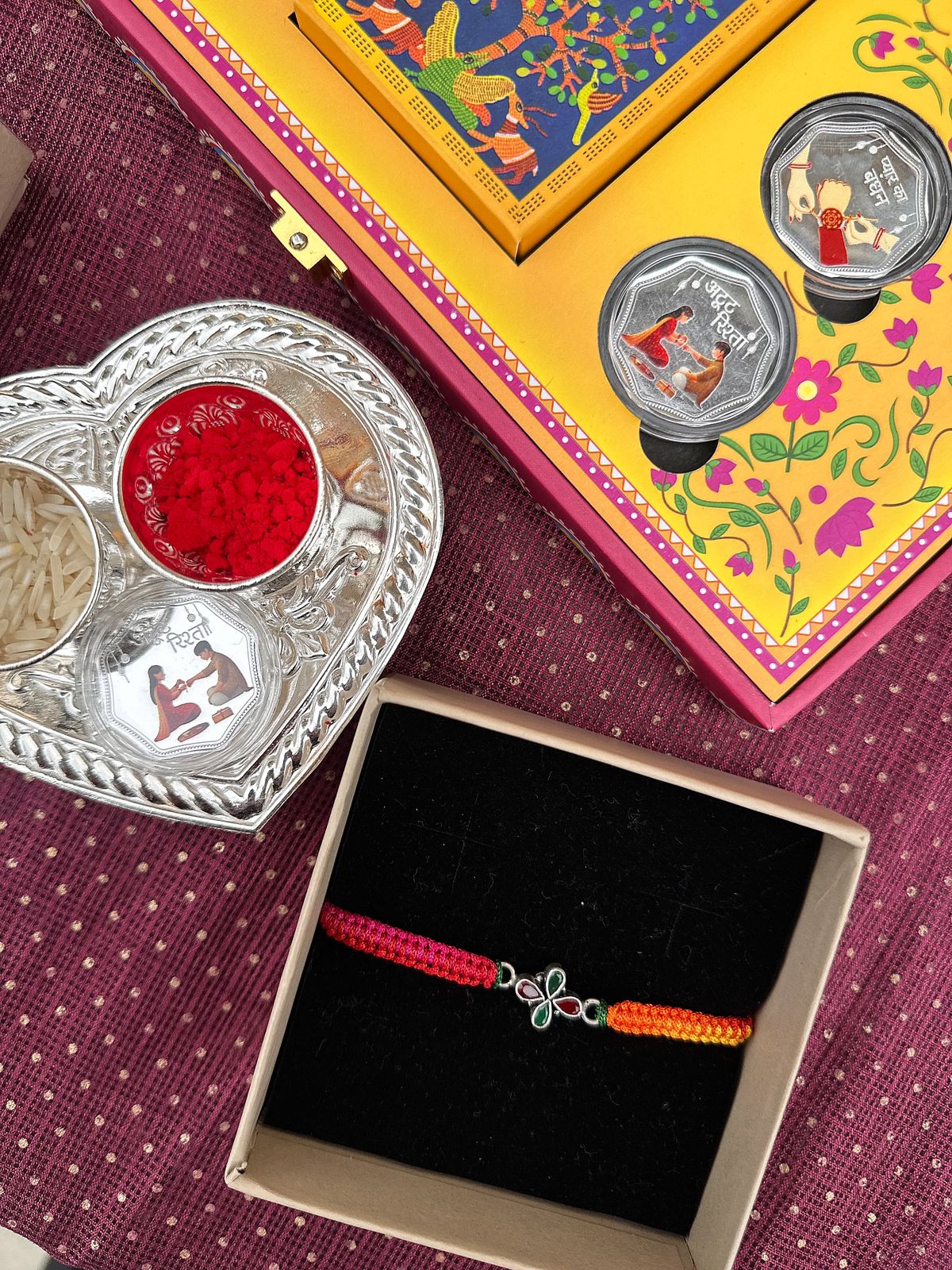 Trio of Blessings | Silver Rakhi Set - The Aarna Jewels