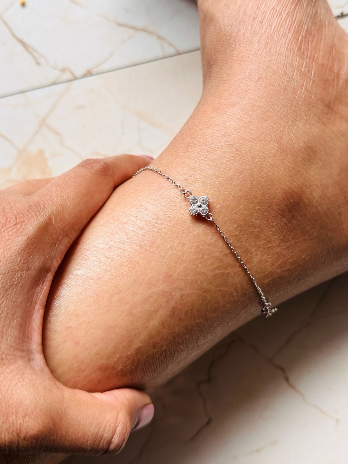 Twinkle Bloom – Silver CZ Floral Anklet - The Aarna Jewels