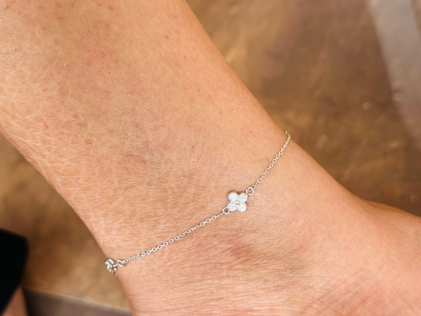 Twinkle Bloom – Silver CZ Floral Anklet - The Aarna Jewels